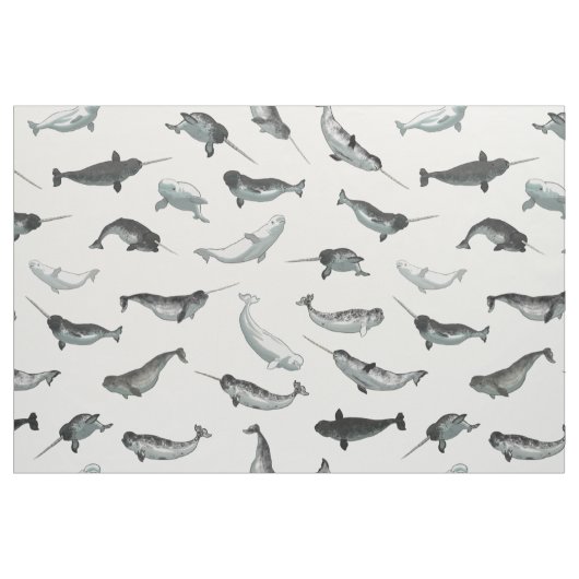 Tissu Motif arctique de Narwhals et de belugas (Fat Quarter)