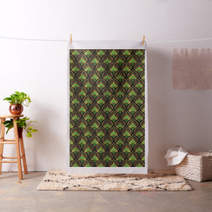 Tissu Motif Art déco or et vert sur noir