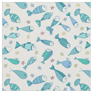 Tissu Motif avec des poissons et des étoiles de mer