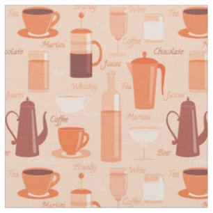 Tissu Motif avec les boissons et le texte