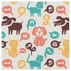Tissu Motif avec les chats et les chiens drôles