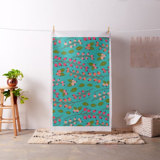 Tissu Motif Baies Corail et Sarcelle (In Situ)