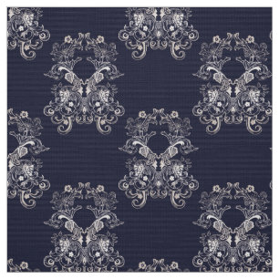 Tissu Motif baroque floral de marine de style