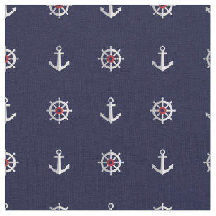 Tissu Motif blanc et bleu rouge d'Ancre