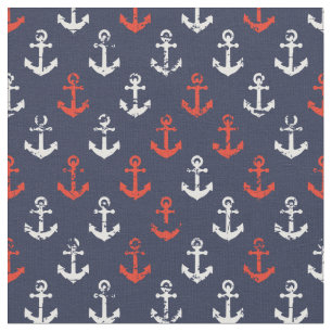 Tissu Motif blanc et bleu rouge de marine