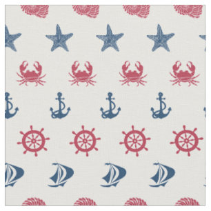 Tissu Motif blanc et bleu rouge de symbole de mer