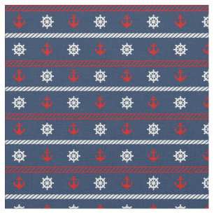 Tissu Motif blanc et bleu rouge d'océan