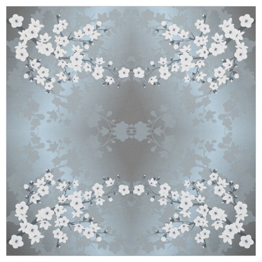 Tissu Motif bleu gris blanc floral cerise fleurs (Échantillon)