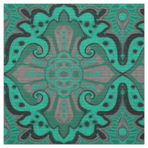 Tissu Motif bohème en tranches de grenade, menthe & gris