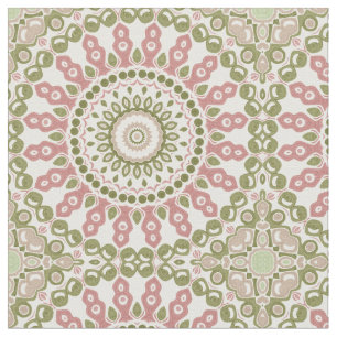 Tissu Motif Bohème Vintage Mandala Vert et Rose