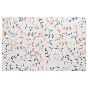 Tissu Motif botanique à feuilles orange marine Ditsy