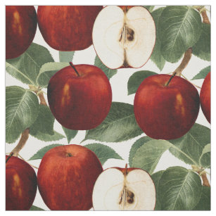 Tissu Motif botanique de pommes rouges