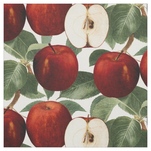 Tissu Motif botanique des Pommes rouges (Échantillon)