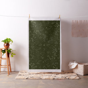 Tissu Motif botanique fleuri vert foncé lunatique