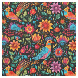 Tissu Motif botanique mexicain coloré