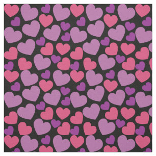Tissu Motif cardiaque en rose et violet sur noir