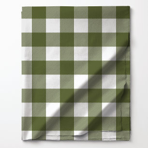 Tissu Motif carreau bison vert olive et blanc