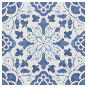 Tissu Motif carrelage vintage portugais bleu azulejos