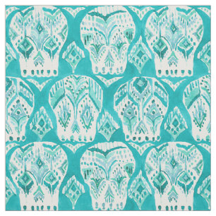 Tissu Motif chic de crâne de Boho Ikat d'Aqua de