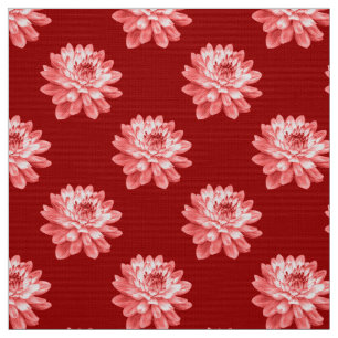 Tissu Motif Chrysanthème - Rouge Rubis