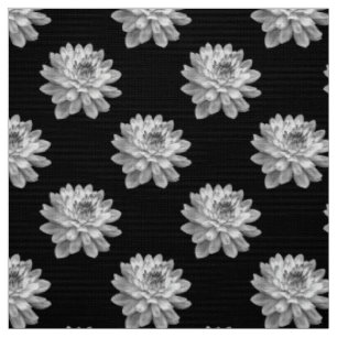Tissu Motif Chrysanthemum - Monochrome sur noir