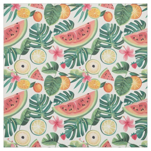 Tissu Motif Citron et Pastèque Tropicale (Échantillon)