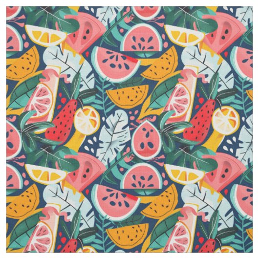 Tissu Motif Citron et Pastèque Tropicale (Échantillon)