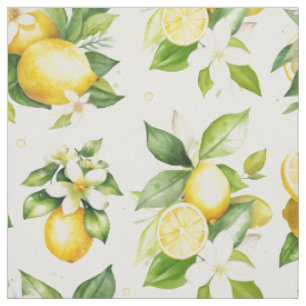 Tissu Motif citron, Fleurs de citron, Feuilles, Citrus