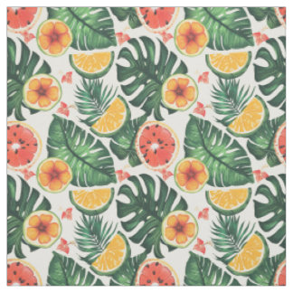 Tissu Motif Citron Tropical & Hibiscus