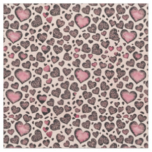 Tissu Motif Cœur de Léopard Rose sur Fard Rougeâtre
