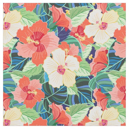 Tissu Motif coloré de ketmie (Fermer)