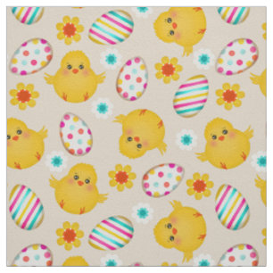 Tissu Motif coloré OEufs de Pâques et poussins