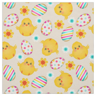 Tissu Motif coloré OEufs de Pâques et poussins