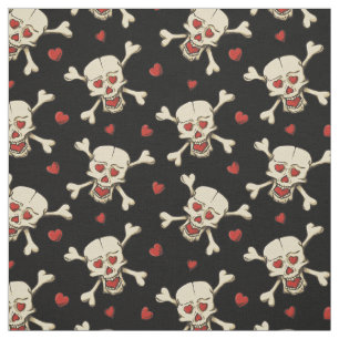 Tissu Motif crâne avec coeur