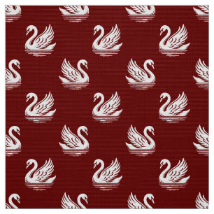 Tissu Motif cygne 02 - Blanc sur Vert foncé