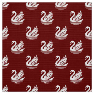 Tissu Motif cygne - Blanc sur Vert foncé