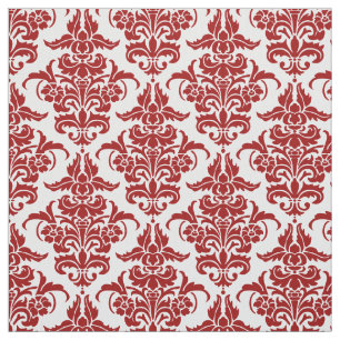 Tissu Motif Damas - Rouge rubis sur blanc