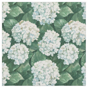 Tissu Motif d'aquarelle blanche Hydrangea Green Feuilles