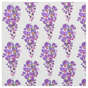 Tissu Motif d'aquarelle florale de la glycine pourpre