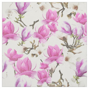 Tissu Motif d'aquarelle rose et blanc en fleurs de Magno