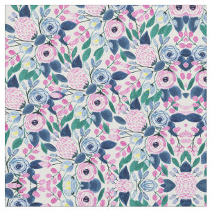 Tissu Motif d'aquarelle Sweet Rose Navy Flowers