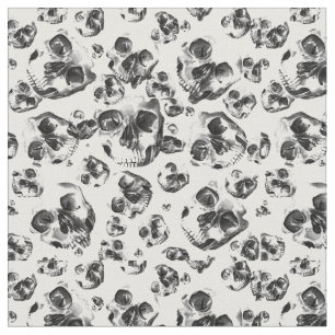 Tissu Motif d'art de crâne de squelette noir et blanc