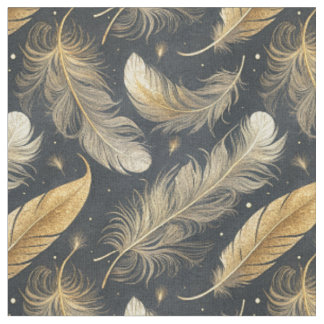 Tissu Motif d'Art de Plumes d'Or Magiques Flottantes