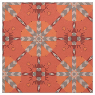Tissu Motif d'art populaire de Bohème rouge-orange gris