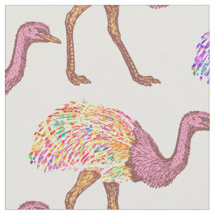 Tissu Motif d'autruche peint par aquarelle