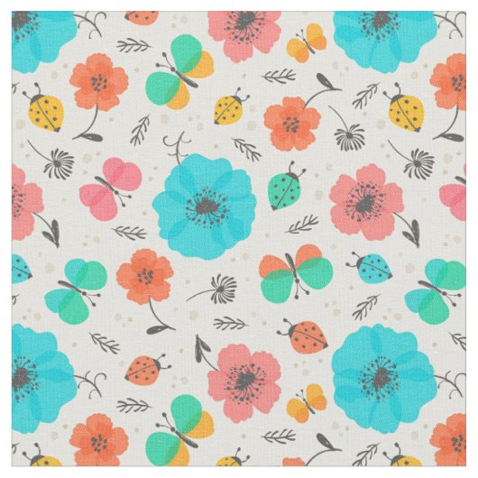 Tissu Motif de bugs de fleurs colorées (Fermer)