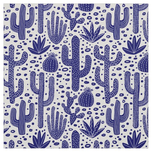Tissu Motif de cactus - bleu-foncé et blanc (Échantillon)