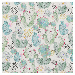 Tissu motif de cactus et triangles aquarelle