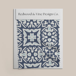 Tissu Motif de carreaux espagnols marine et blanc