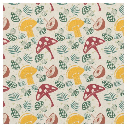 Tissu Motif de champignons du milieu du siècle (Fermer)